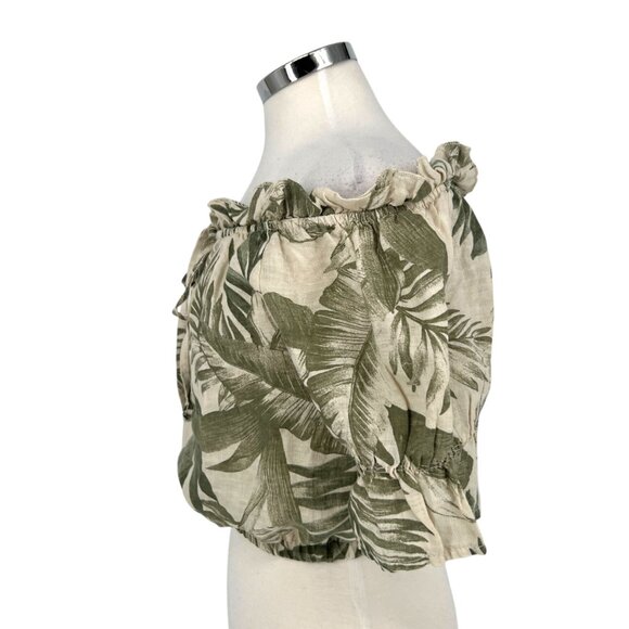 Milio Milano Linen Off-Shoulder Crop Blouse Tropical Green Cream Size Small NWT - Picture 4 of 9